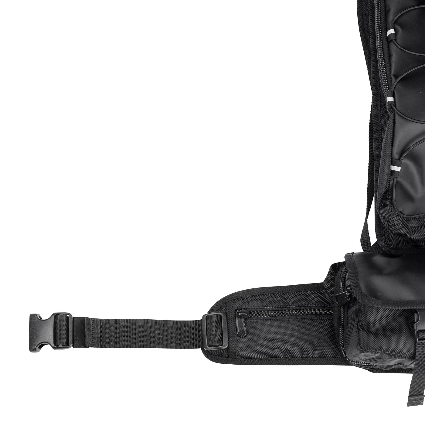 Clydesdale Gear Enduro Pack - view of the waist strap at a short length with the excess length tucked into the pocket for a clean look and so it doesn’t flap around.